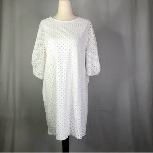 Zara dress white eyelet front jersey knit back dramatic sleeves 100% cotton M